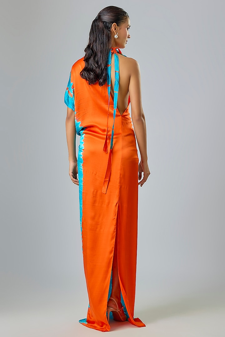 Blue Silk Lycra Satin Leheriya One Shoulder Vacation Dress by Stephany at Pernia's Pop Up Shop