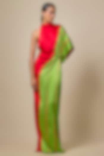 Red Silk Lycra Satin Leheriya One Shoulder Vacation Dress by Stephany at Pernia's Pop Up Shop