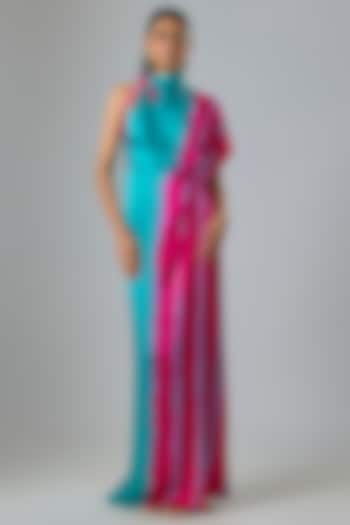 Green Silk Lycra Satin Leheriya One Shoulder Vacation Dress by Stephany at Pernia's Pop Up Shop