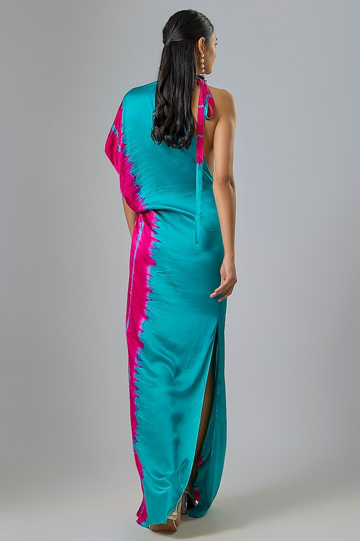 Green Silk Lycra Satin Leheriya One Shoulder Vacation Dress by Stephany at Pernia's Pop Up Shop