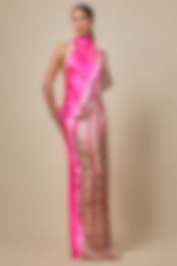 Pink Silk Lycra Satin Leheriya One Shoulder Vacation Dress by Stephany at Pernia's Pop Up Shop