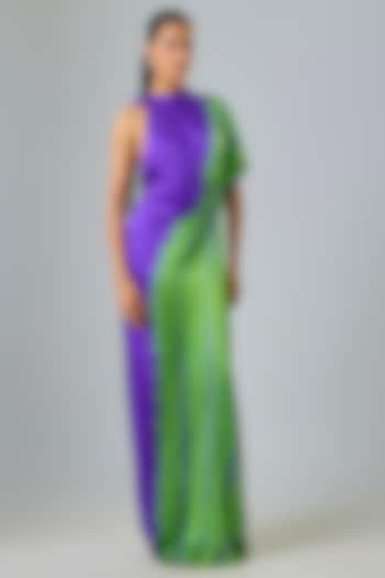 Purple Silk Lycra Satin Leheriya One Shoulder Vacation Dress by Stephany at Pernia's Pop Up Shop