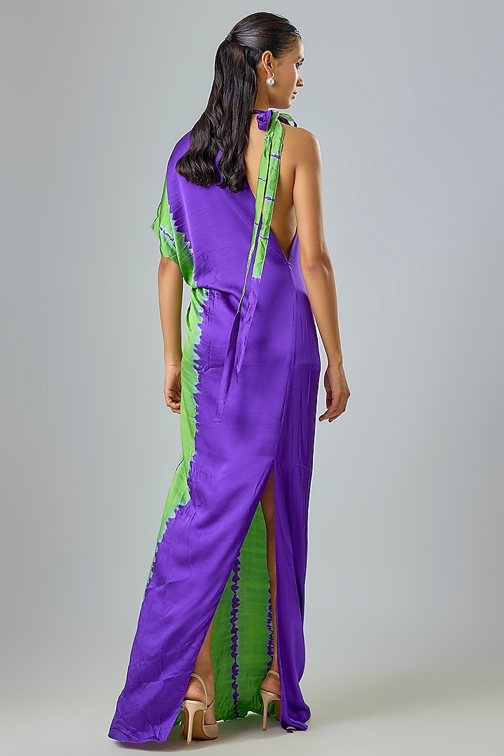Purple Silk Lycra Satin Leheriya One Shoulder Vacation Dress by Stephany at Pernia's Pop Up Shop