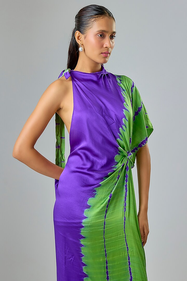 Purple Silk Lycra Satin Leheriya One Shoulder Vacation Dress by Stephany at Pernia's Pop Up Shop