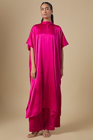 Hot Pink Silk Satin Tunic Set by Stephany