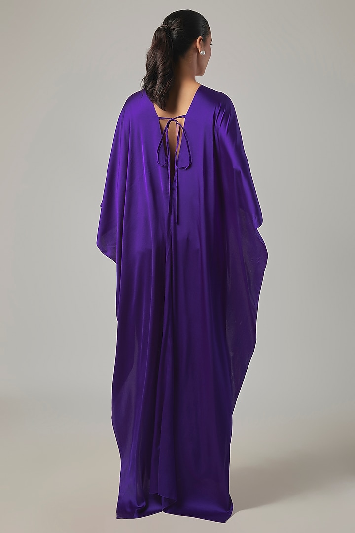 Purple Silk Satin Tie-Up Kaftan Jumpsuit by Stephany at Pernia's Pop Up Shop