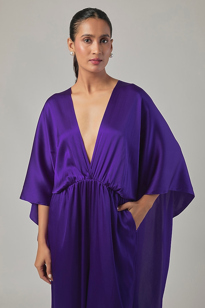 Purple Silk Satin Tie-Up Kaftan Jumpsuit by Stephany at Pernia's Pop Up Shop