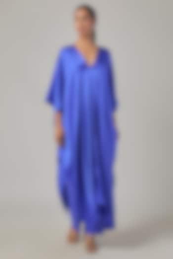 Cobalt Blue Silk Satin Tie-Up Tunic Set by Stephany at Pernia's Pop Up Shop