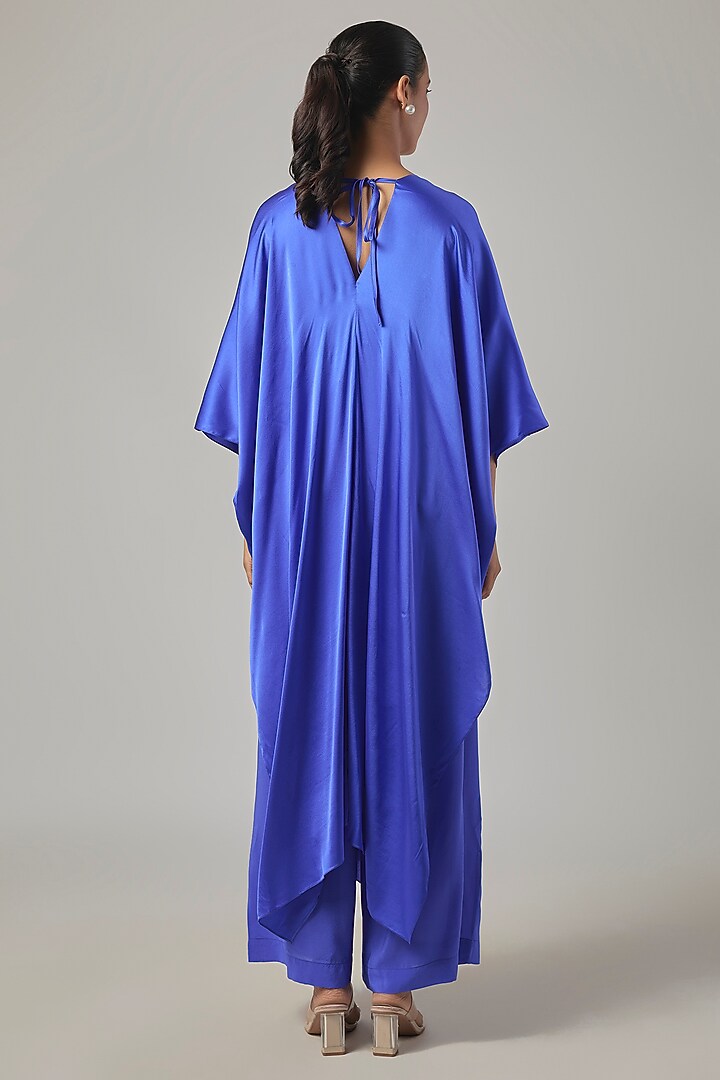 Cobalt Blue Silk Satin Tie-Up Tunic Set by Stephany at Pernia's Pop Up Shop
