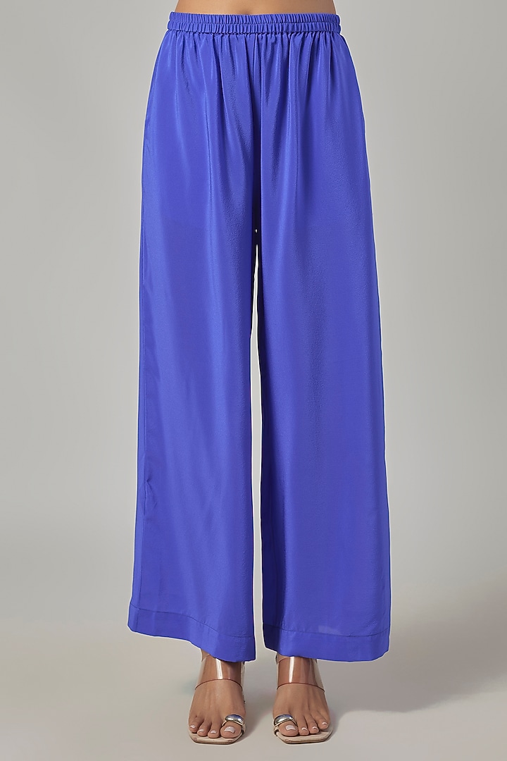 Cobalt Blue Silk Satin Tie-Up Tunic Set by Stephany at Pernia's Pop Up Shop