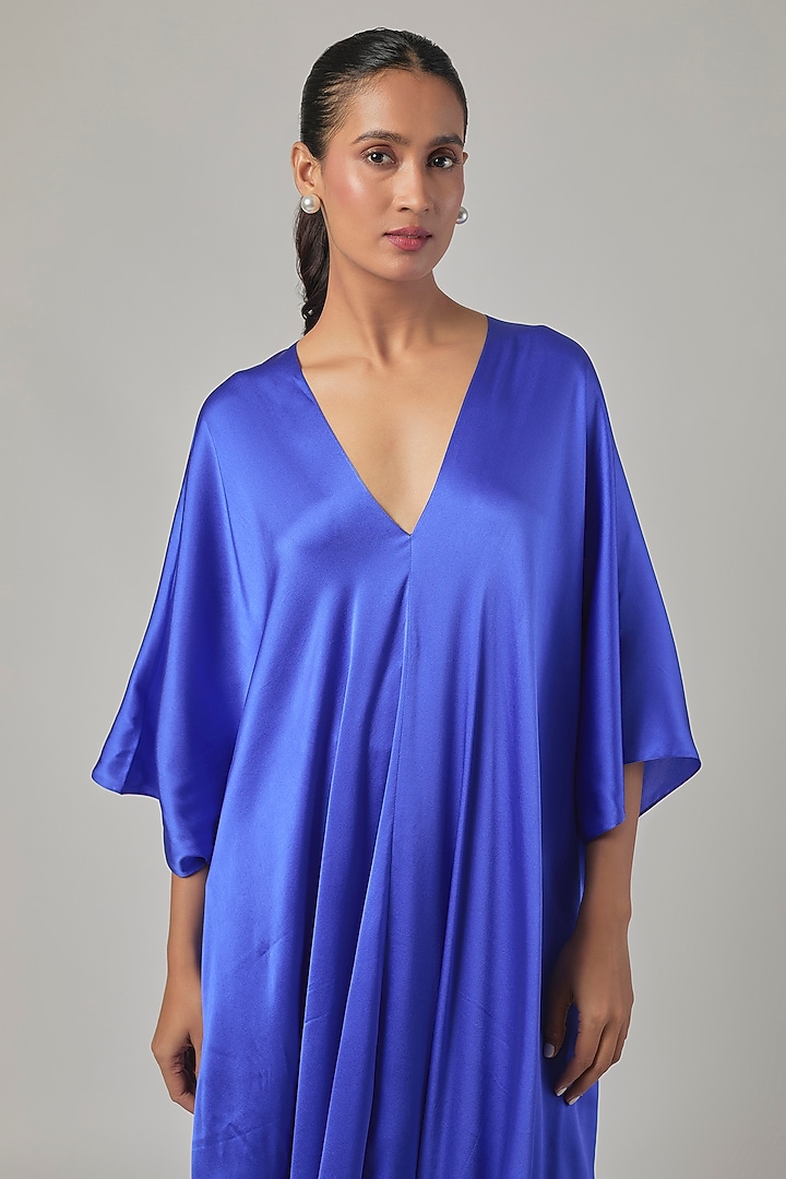 Cobalt Blue Silk Satin Tie-Up Tunic Set by Stephany at Pernia's Pop Up Shop