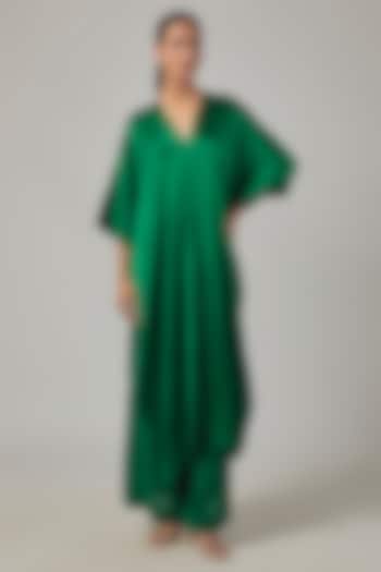 Pine Green Silk Satin Tie-Up Tunic Set by Stephany at Pernia's Pop Up Shop