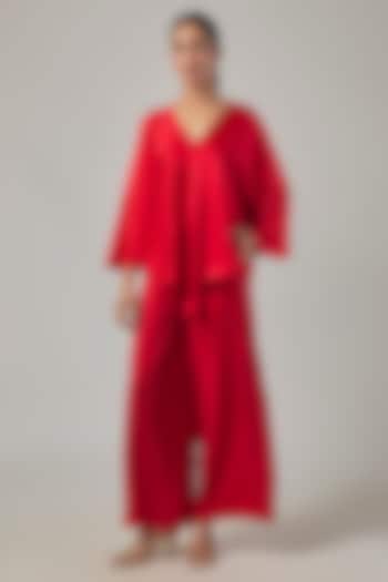 Red Silk Satin & Silk Crepe Co-Ord Set by Stephany at Pernia's Pop Up Shop