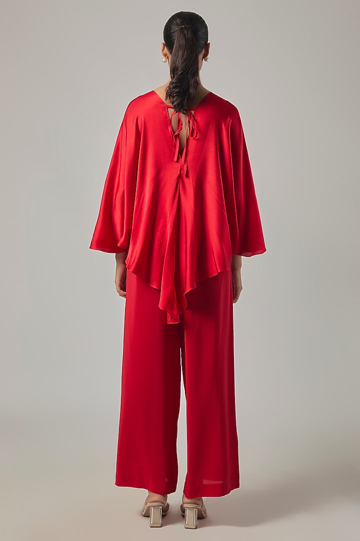 Red Silk Satin & Silk Crepe Co-Ord Set by Stephany at Pernia's Pop Up Shop