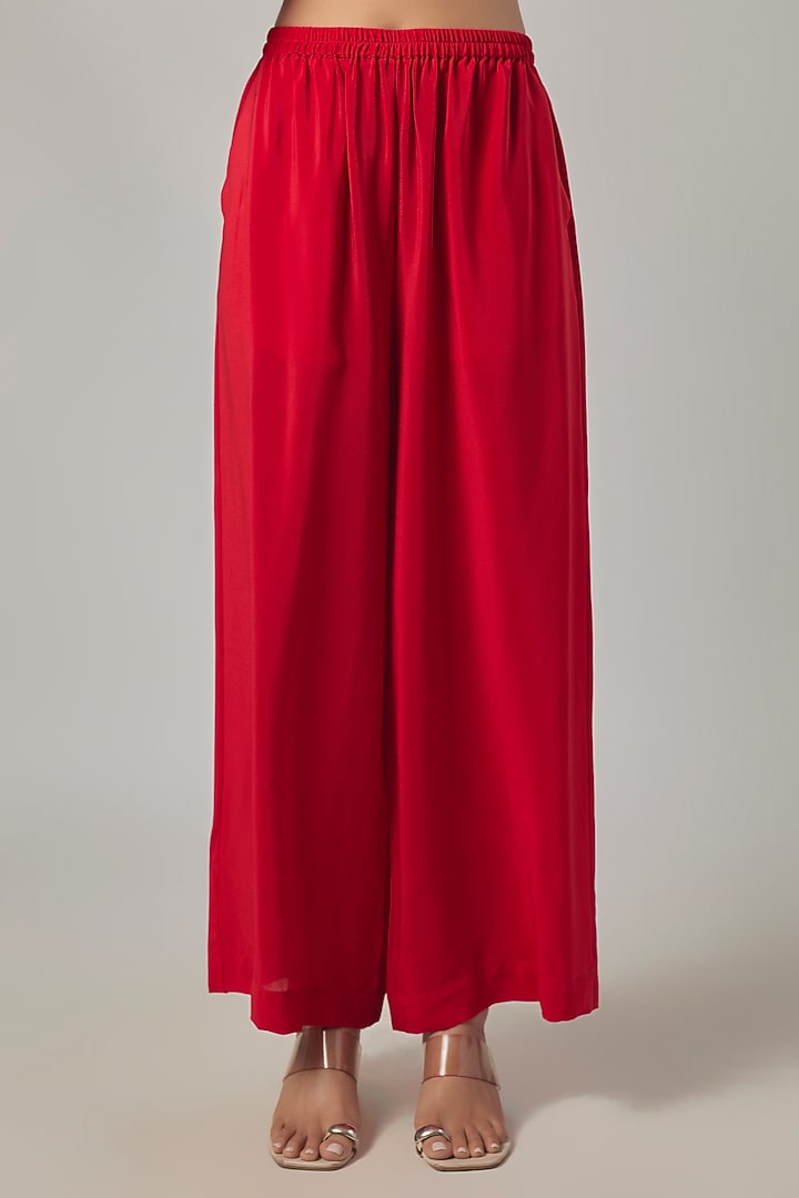 Red Silk Satin & Silk Crepe Co-Ord Set by Stephany at Pernia's Pop Up Shop