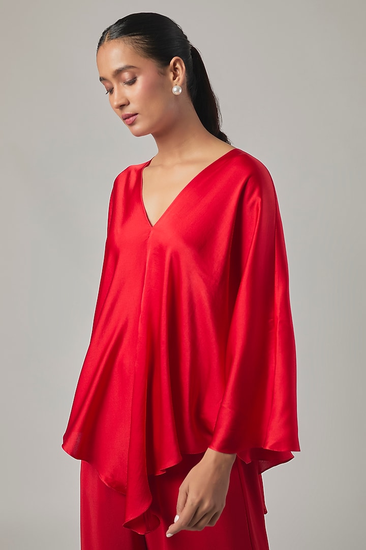 Red Silk Satin & Silk Crepe Co-Ord Set by Stephany at Pernia's Pop Up Shop
