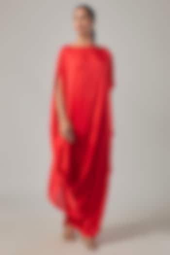 Scarlet Silk Satin Draped Tunic Set by Stephany at Pernia's Pop Up Shop