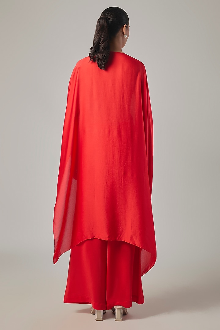 Scarlet Silk Satin Draped Tunic Set by Stephany at Pernia's Pop Up Shop