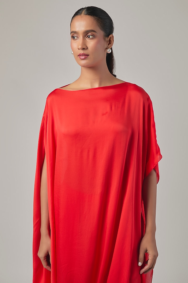 Scarlet Silk Satin Draped Tunic Set by Stephany at Pernia's Pop Up Shop