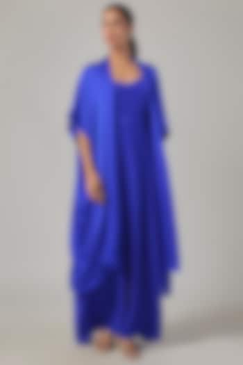 Cobalt Blue Silk Crepe & Silk Satin Georgette Slip Jacket Cocktail Dress by Stephany at Pernia's Pop Up Shop