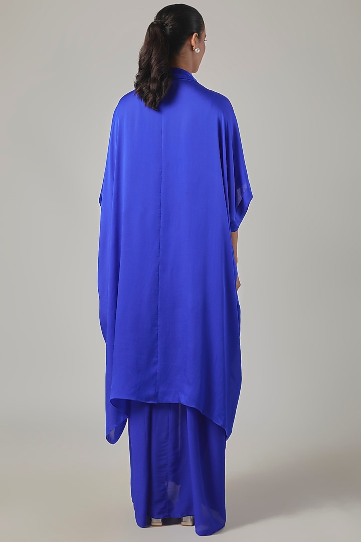 Cobalt Blue Silk Crepe & Silk Satin Georgette Slip Jacket Cocktail Dress by Stephany at Pernia's Pop Up Shop