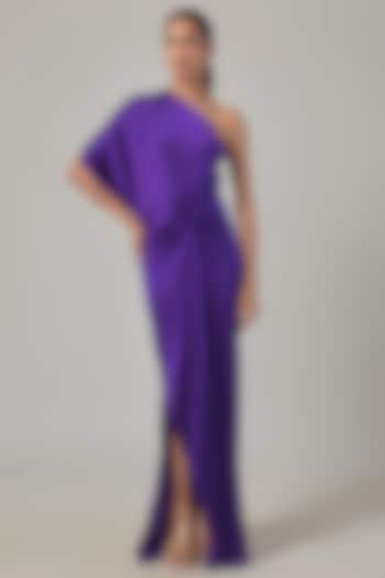 Purple Silk Satin One-Shoulder Knotted Vacation Dress by Stephany at Pernia's Pop Up Shop