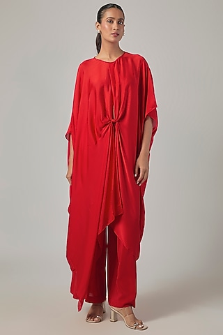 Scarlet Silk Satin Tunic Set by Stephany