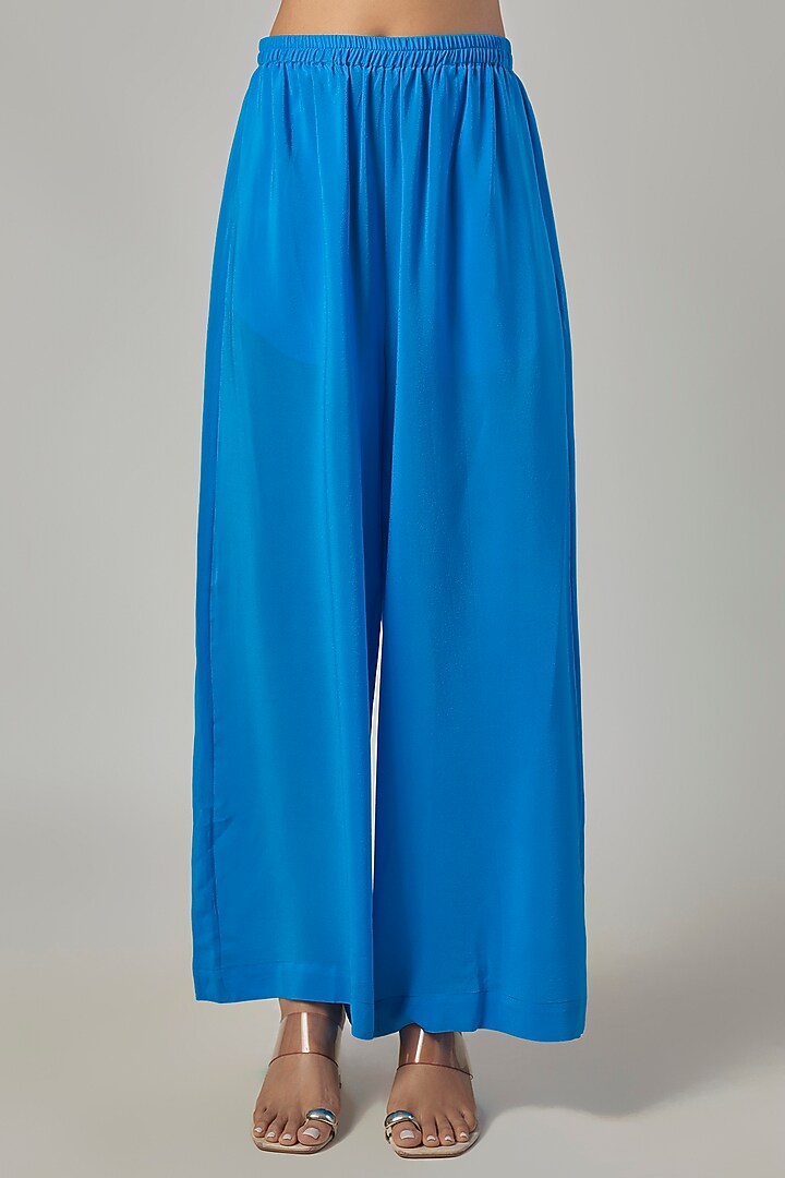 Blue Silk Satin Georgette & Silk Crepe Co-Ord Set by Stephany at Pernia's Pop Up Shop