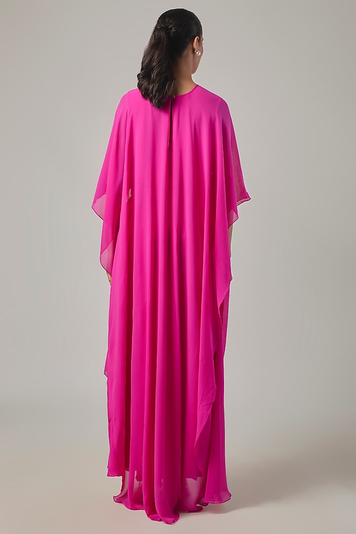 Neon Pink Silk Georgette Draped Cocktail Dress by Stephany at Pernia's Pop Up Shop