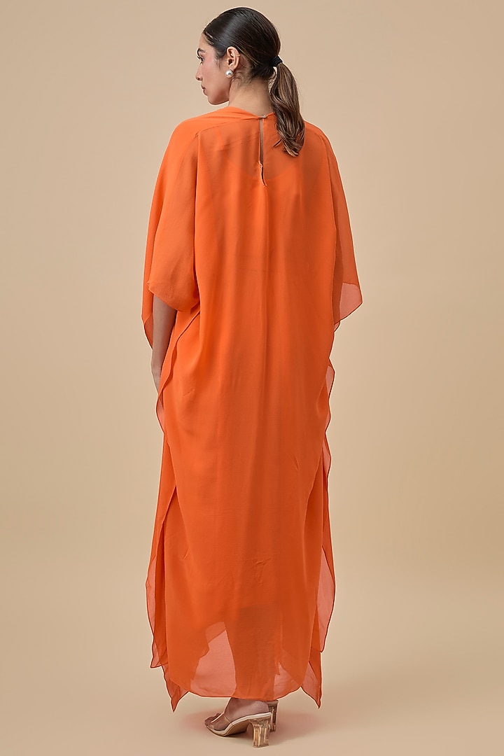 Orange Silk Georgette Layered Cocktail Dress by Stephany at Pernia's Pop Up Shop