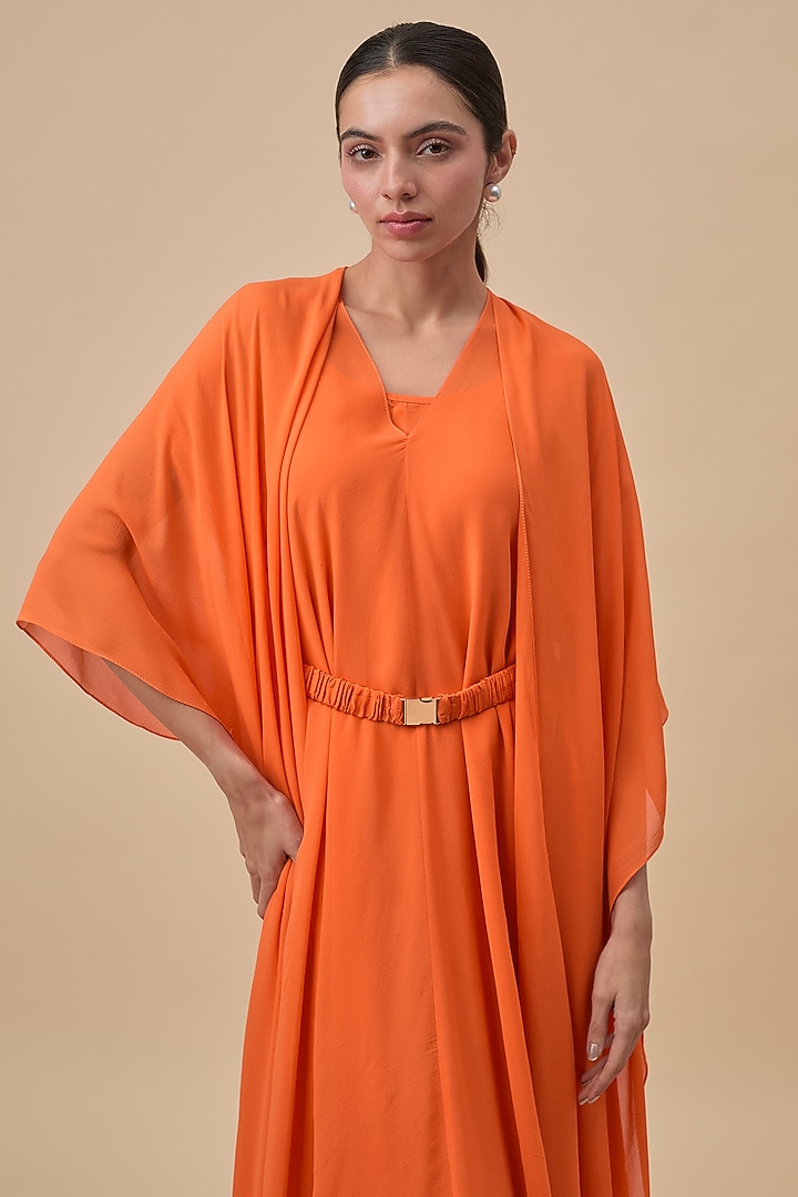 Orange Silk Georgette Layered Cocktail Dress by Stephany at Pernia's Pop Up Shop