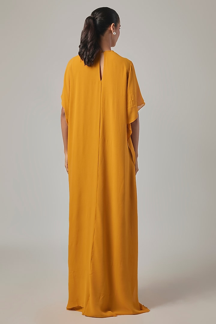 Dark Gold Silk Georgette Draped Cocktail Dress by Stephany at Pernia's Pop Up Shop