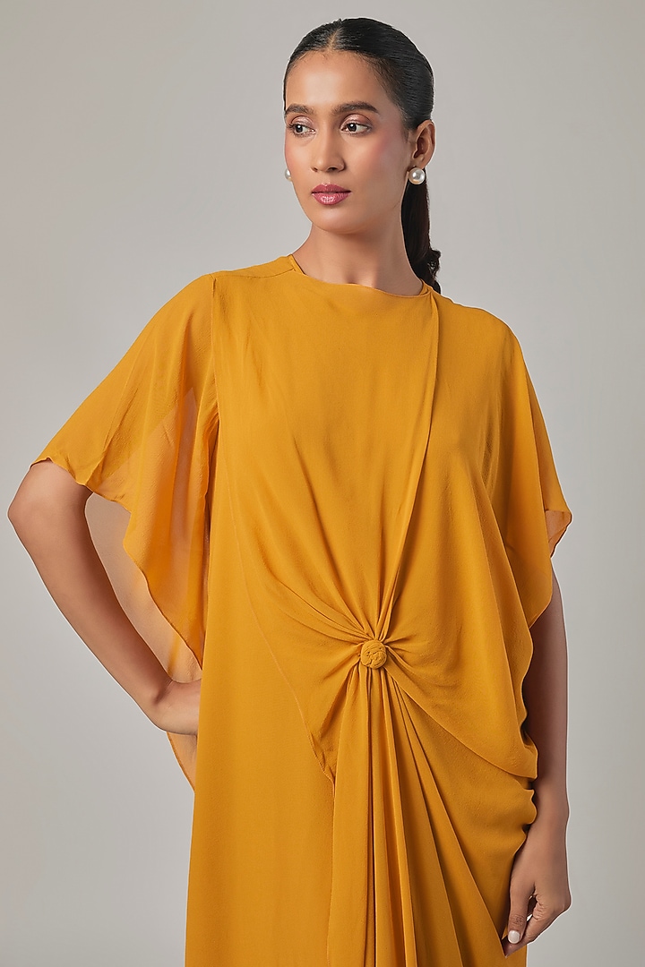 Dark Gold Silk Georgette Draped Cocktail Dress by Stephany at Pernia's Pop Up Shop