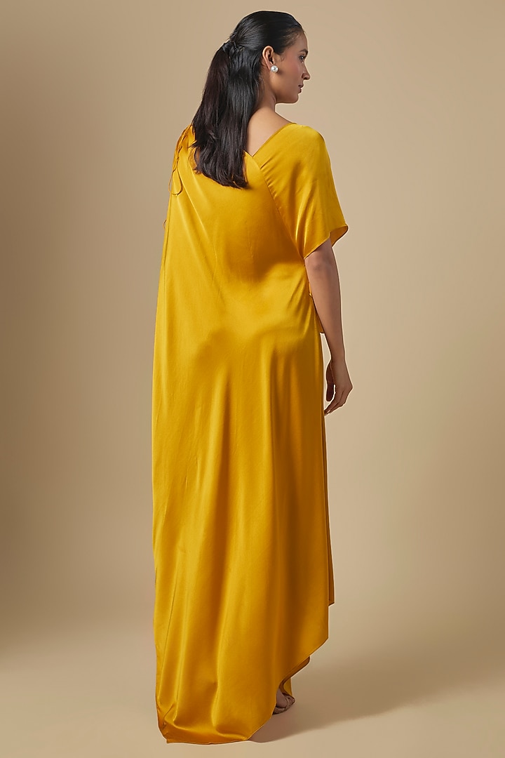 Dark Gold Silk Satin One-Shoulder Vacation Dress by Stephany at Pernia's Pop Up Shop