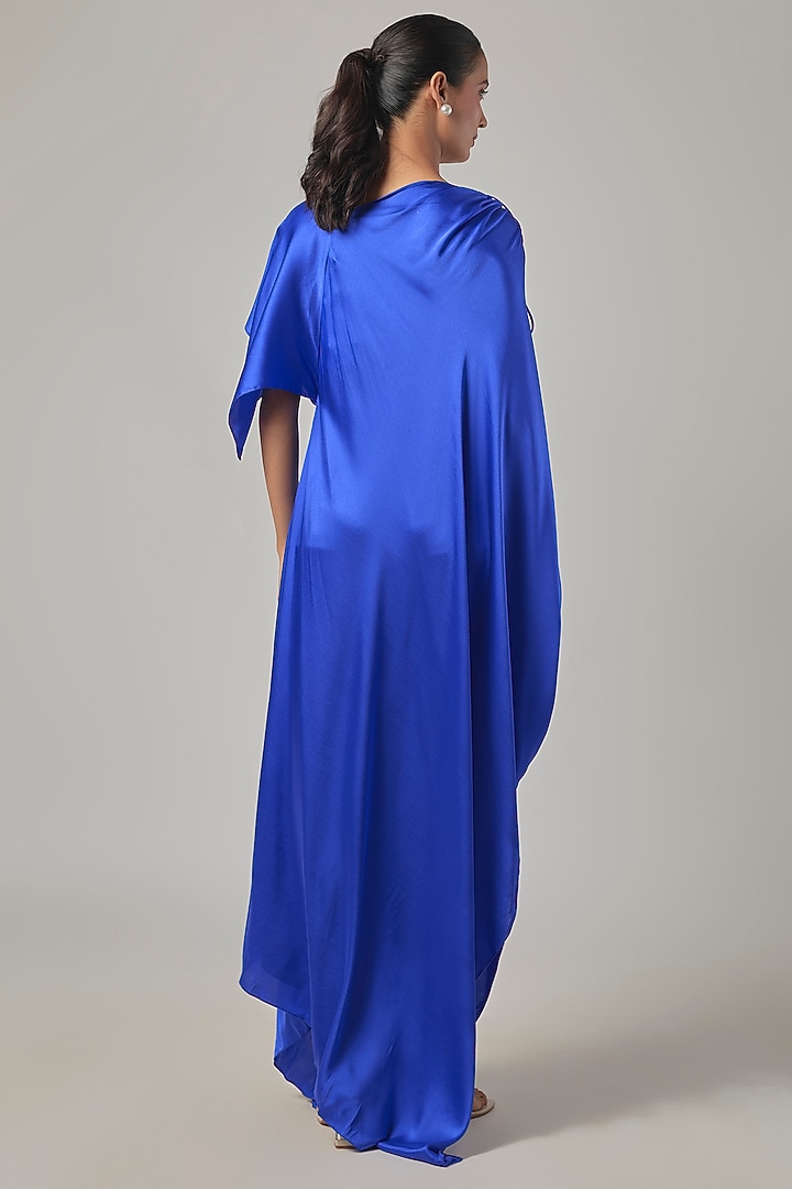 Cobalt Blue Silk Satin One-Shoulder Vacation Dress by Stephany at Pernia's Pop Up Shop