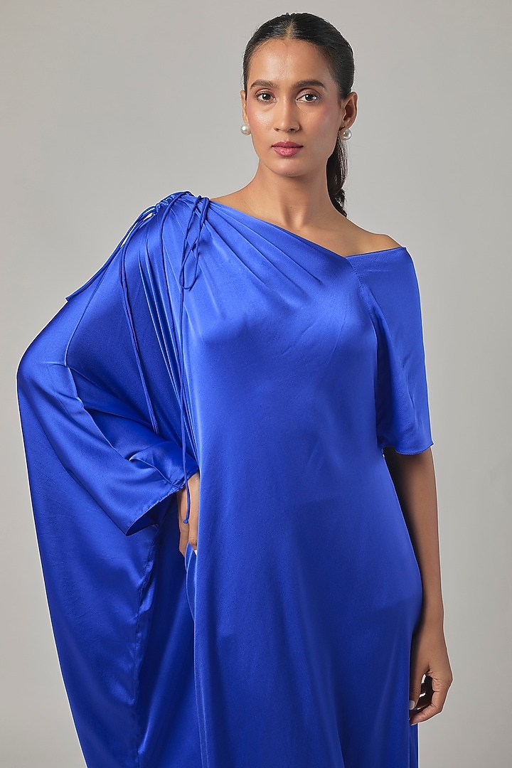 Cobalt Blue Silk Satin One-Shoulder Vacation Dress by Stephany at Pernia's Pop Up Shop