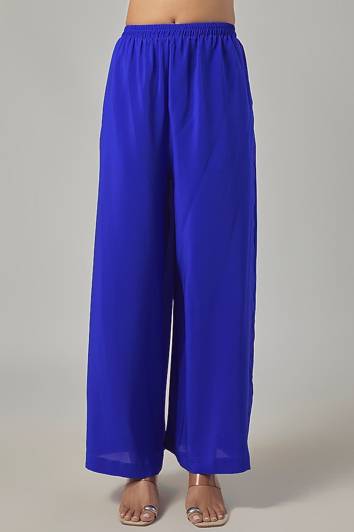 Cerulean Blue Silk Satin Georgette Knotted Kaftan Tunic Set by Stephany at Pernia's Pop Up Shop
