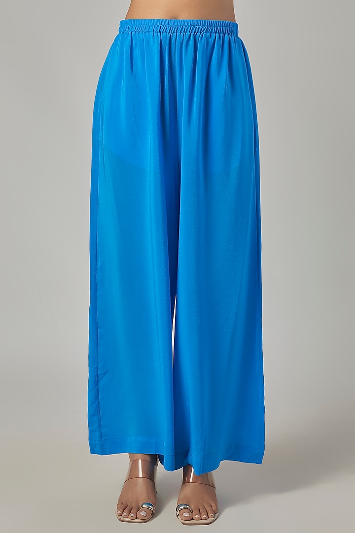 Blue Silk Satin Georgette Knotted Tunic Set by Stephany at Pernia's Pop Up Shop