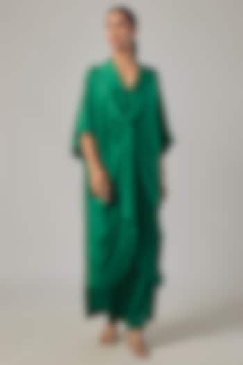 Pine Green Satin Georgette Knotted Tunic Set by Stephany at Pernia's Pop Up Shop