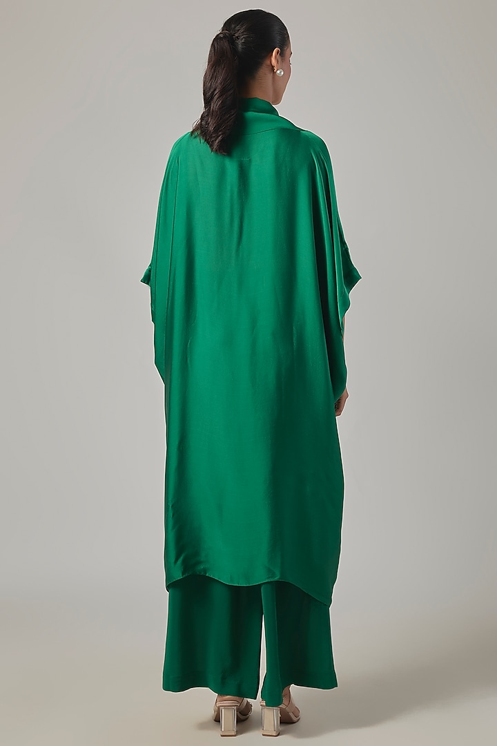 Pine Green Satin Georgette Knotted Tunic Set by Stephany at Pernia's Pop Up Shop