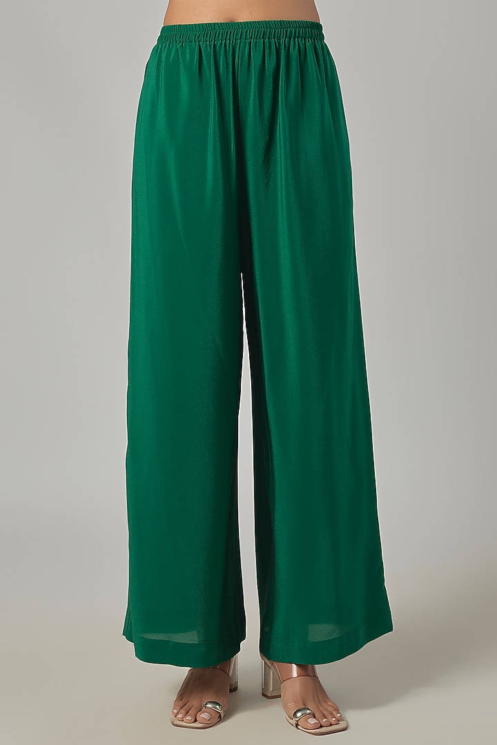Pine Green Satin Georgette Knotted Tunic Set by Stephany at Pernia's Pop Up Shop