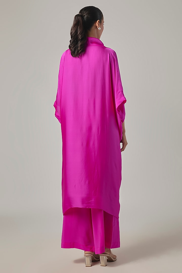 Neon Pink Satin Georgette Knotted Tunic Set by Stephany at Pernia's Pop Up Shop