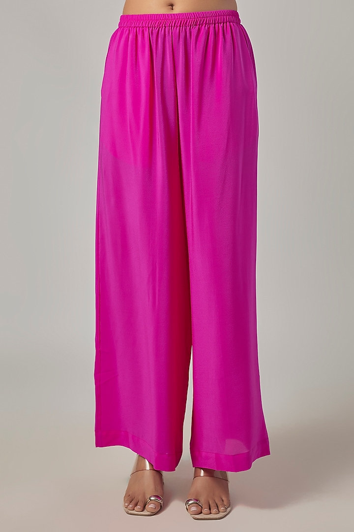 Neon Pink Satin Georgette Knotted Tunic Set by Stephany at Pernia's Pop Up Shop