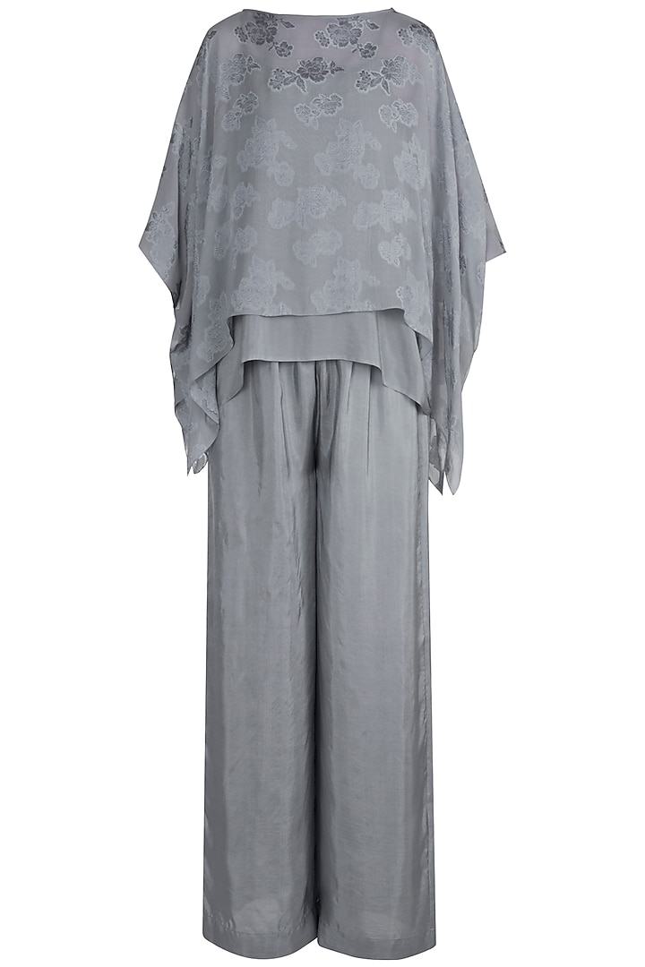 Grey Floral Printed Top With Trouser Pants & Inner by Stephany