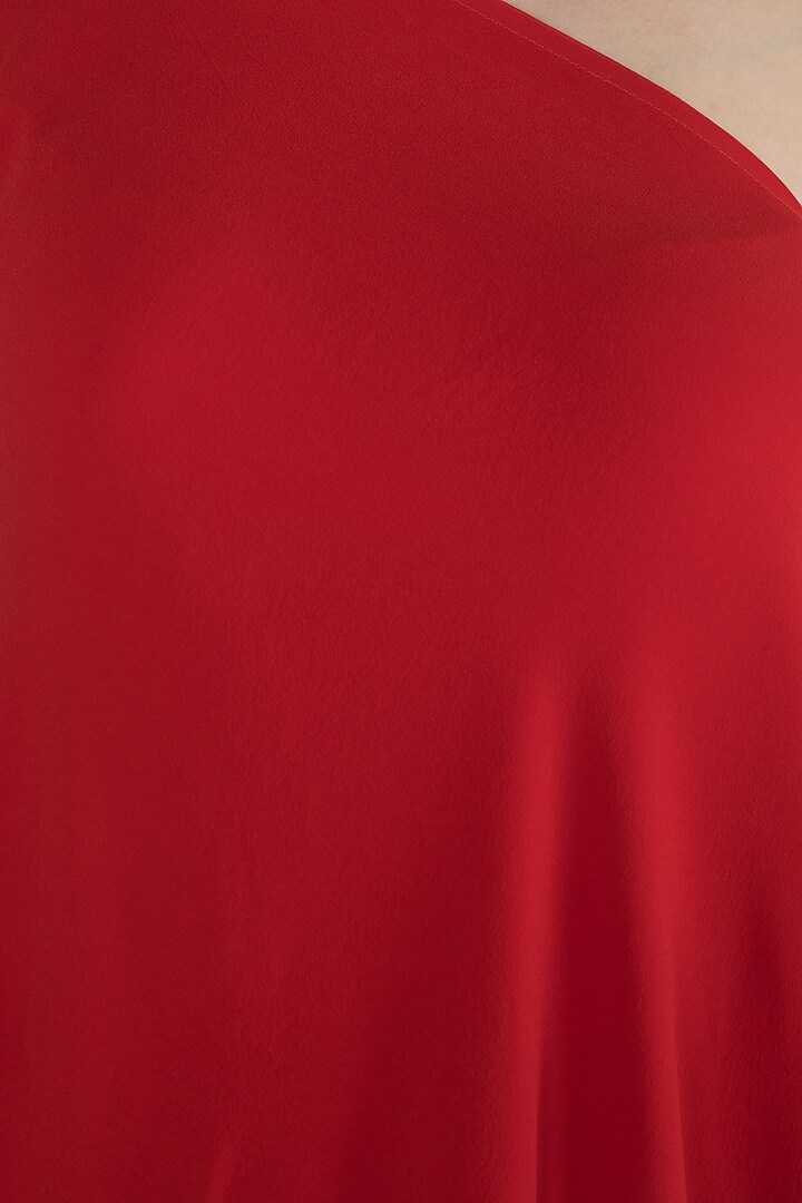 Red One Shoulder Tie-Up Cocktail Dress by Stephany at Pernia's Pop Up Shop