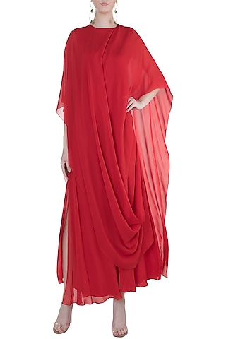 Red Slim Cut Maxi Dress by Stephany