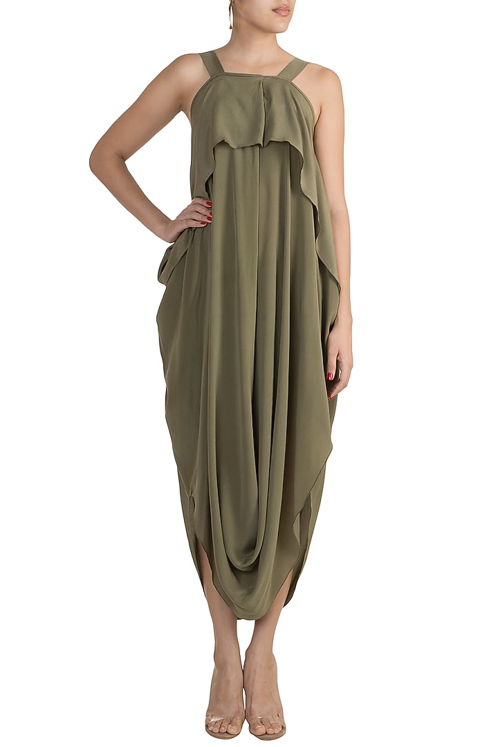 Khadi Green Pleated Strappy Vacation Dress by Stephany at Pernia's Pop Up Shop
