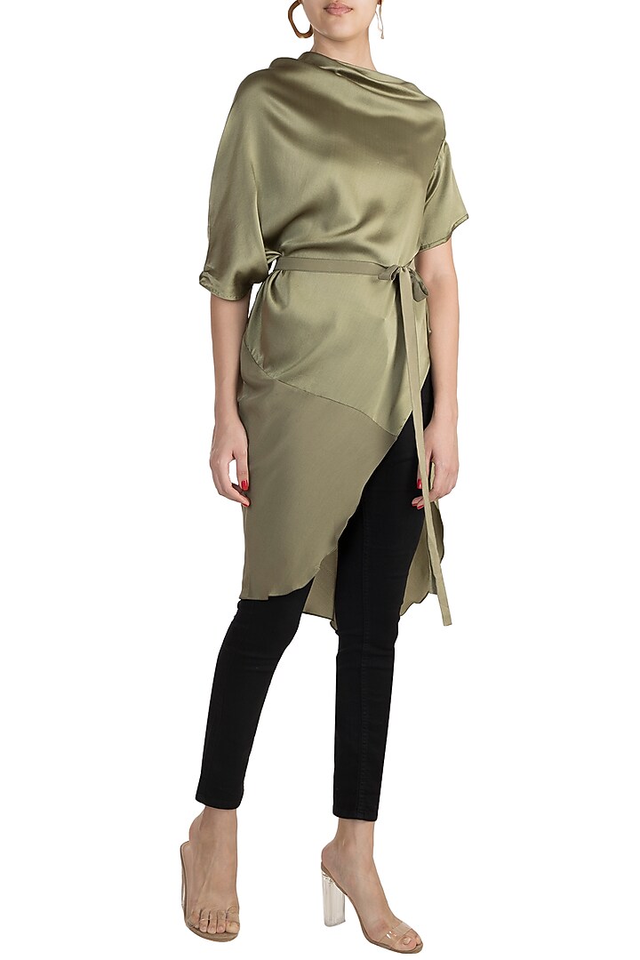 Khadi Green Deconstructed Top With Belt by Stephany at Pernia's Pop Up Shop