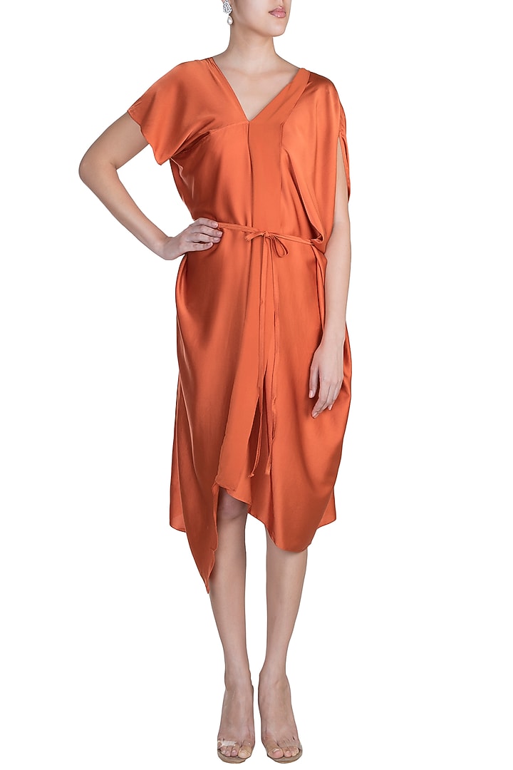 Apricot Font Panelled Vacation Dress With Belt by Stephany at Pernia's Pop Up Shop