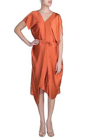 Apricot Font Panelled Dress With Belt by Stephany